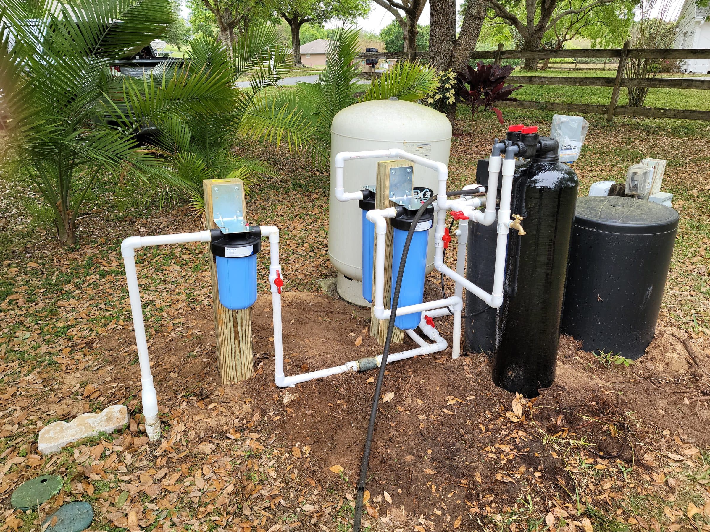 Sediment filter, pressure tank, and softener installed at a Central Florida well