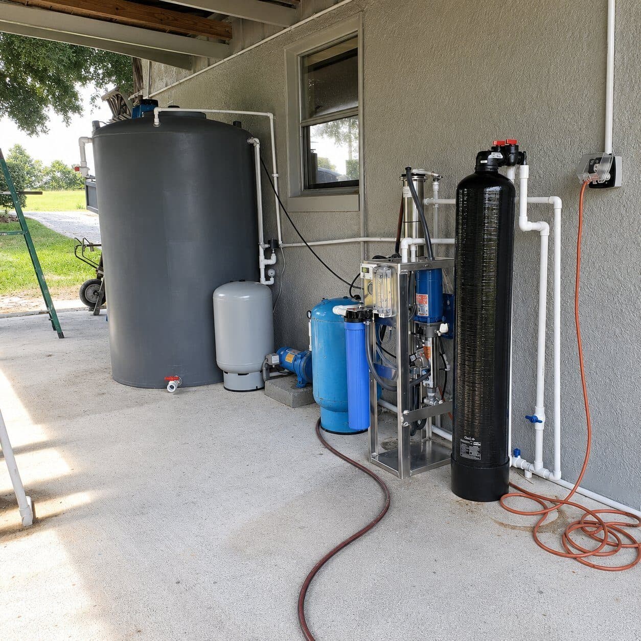 Complete well water treatment system installed at a Central Florida property
